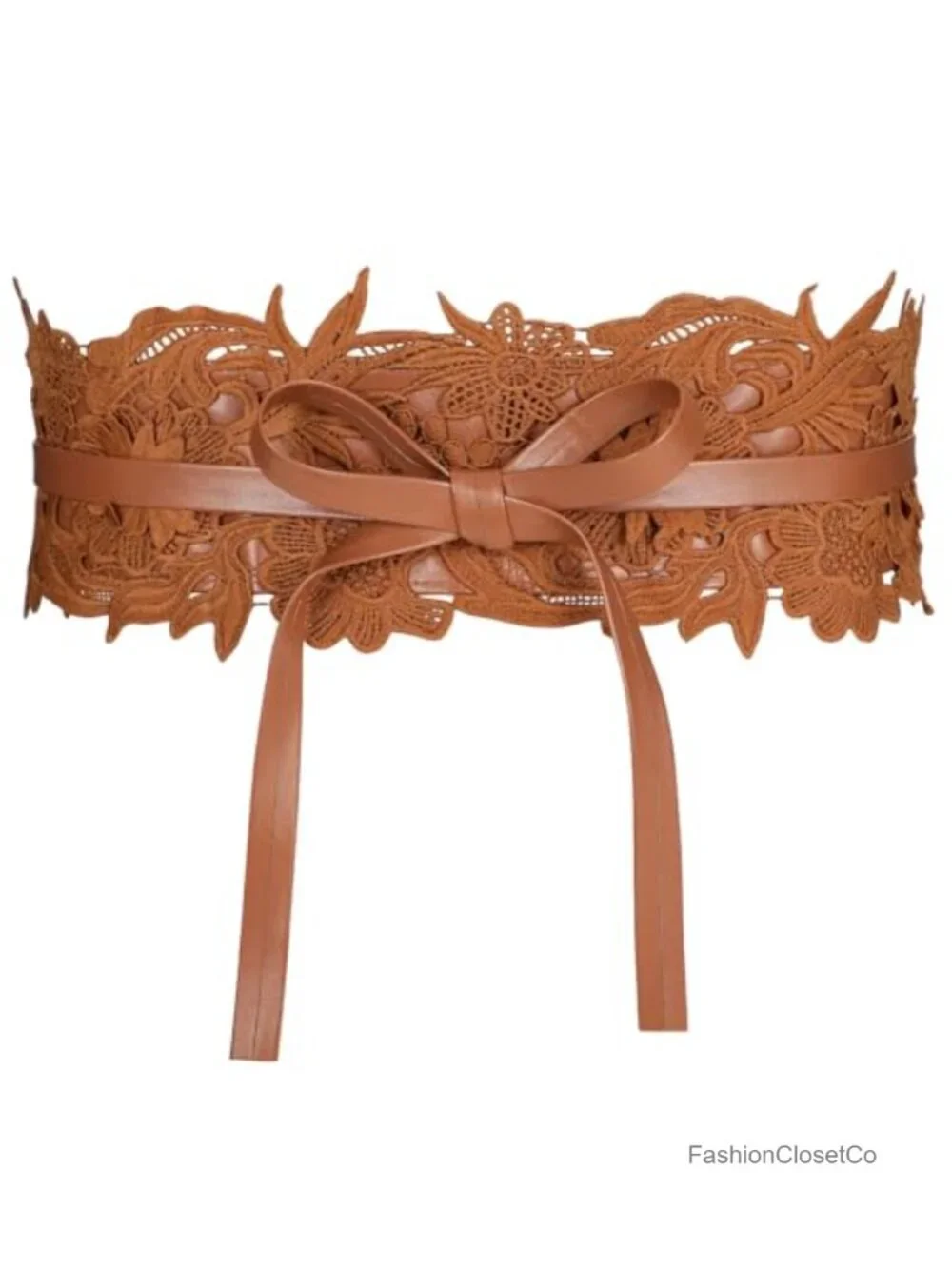 Women Faux Leather Lace Corset Waist Belt Obi Bow Wrap Cinch Wide Belt Dress